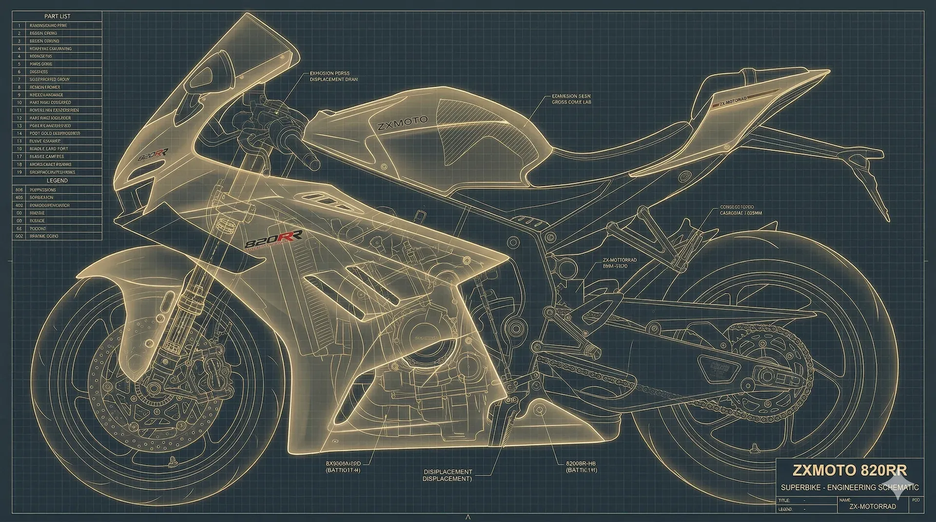 ZXMoto 820RR golden triple-cylinder supersport motorcycle